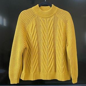 J. Crew Mustard Yellow Cable Knit Sweater, Size S